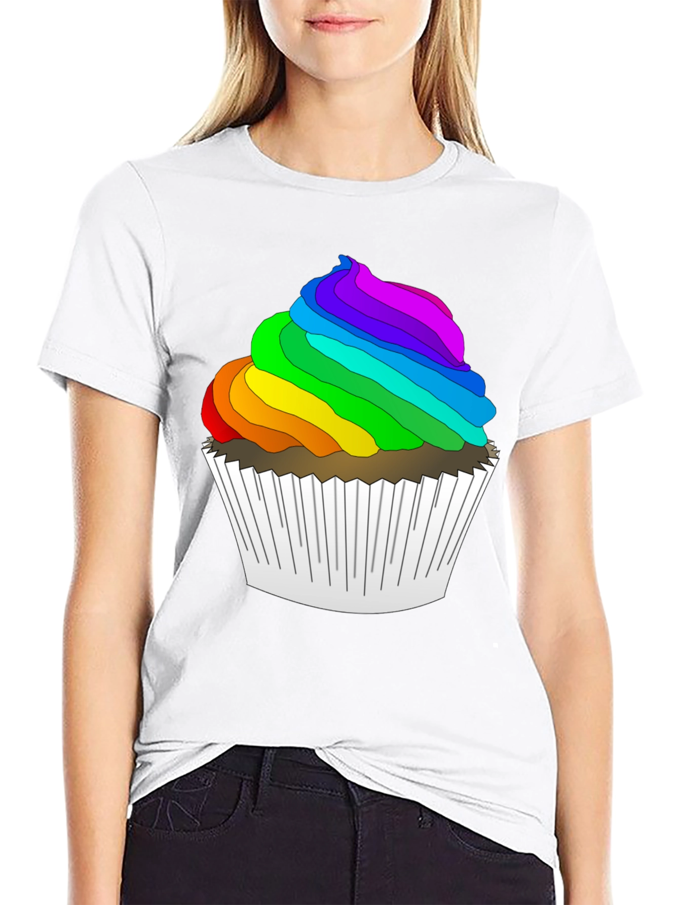 Rainbow Cupcake Graphic T-Shirt - Fun & Festive!