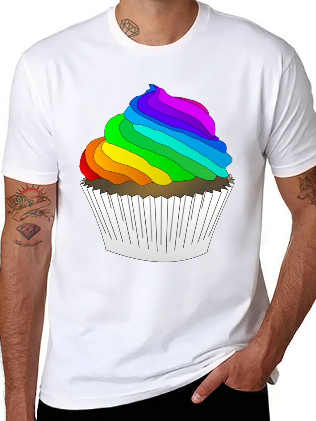 Rainbow Cupcake Graphic T-Shirt - Fun & Festive!