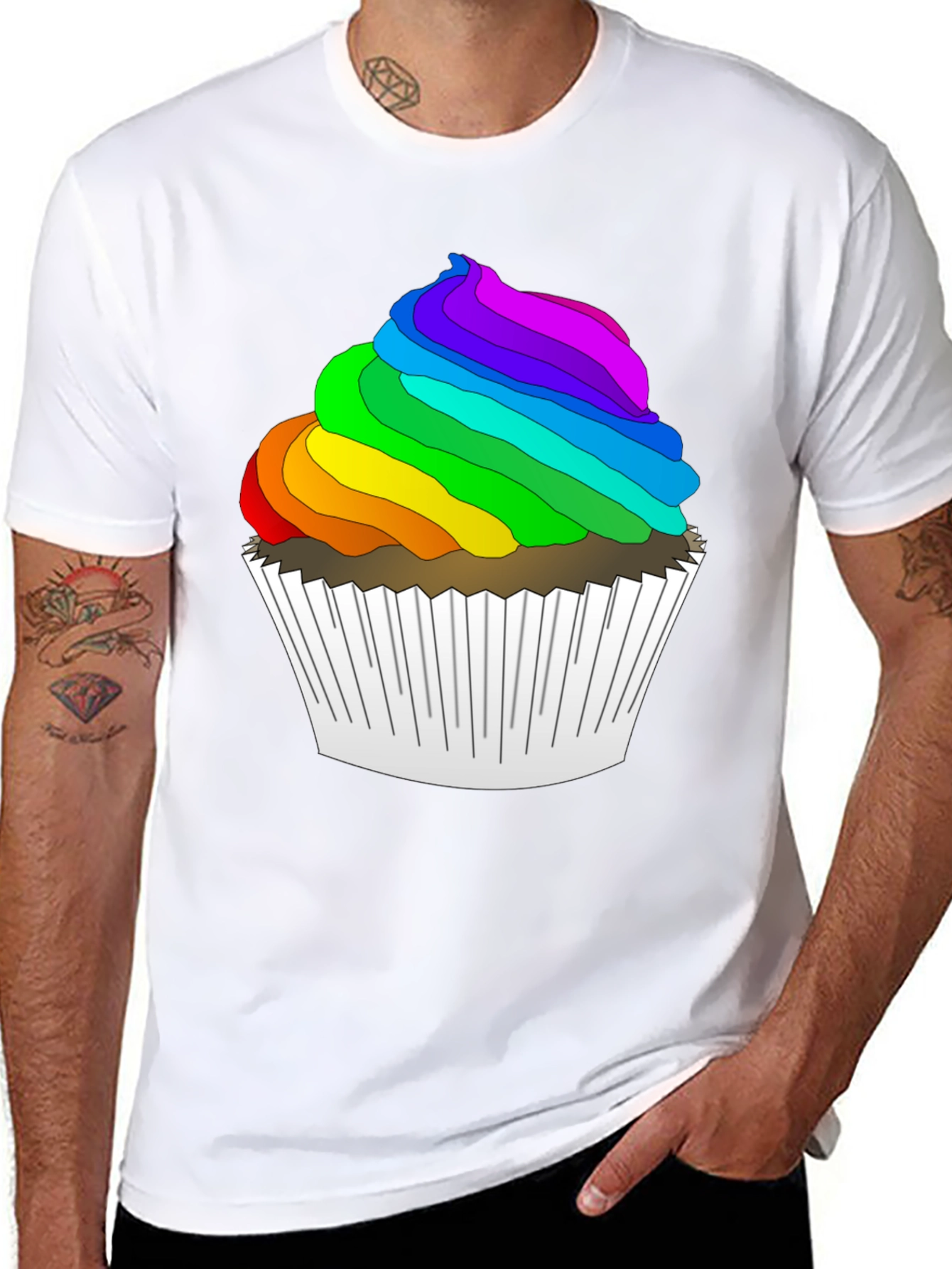 Rainbow Cupcake Graphic T-Shirt - Fun & Festive!