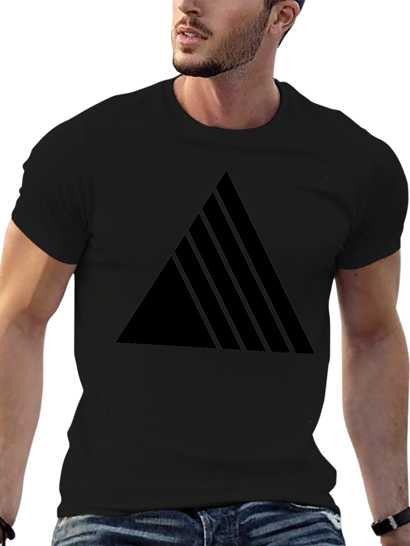 Modern Geometric Triangle Mens Black T-Shirt