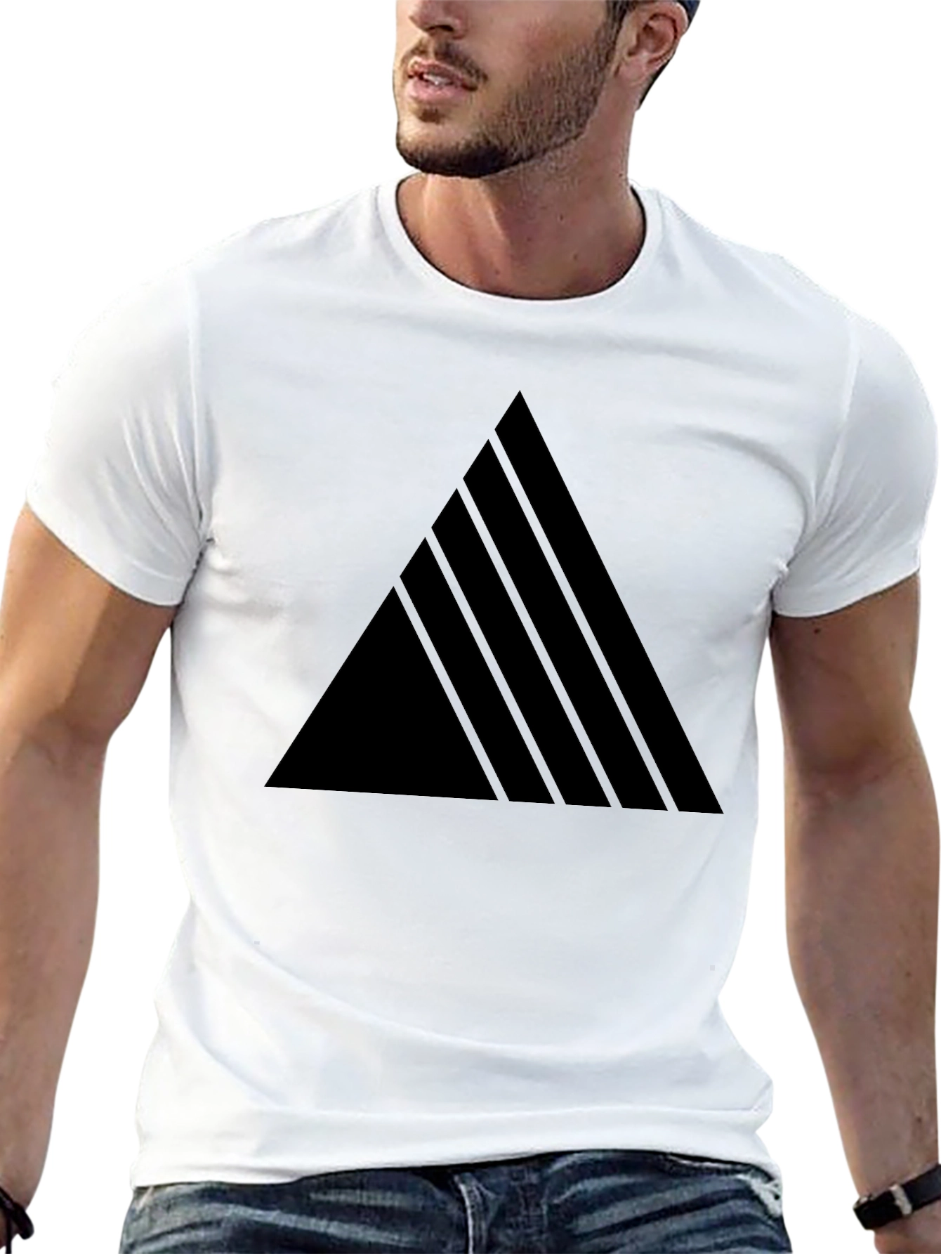Modern Geometric Triangle Mens Black T-Shirt