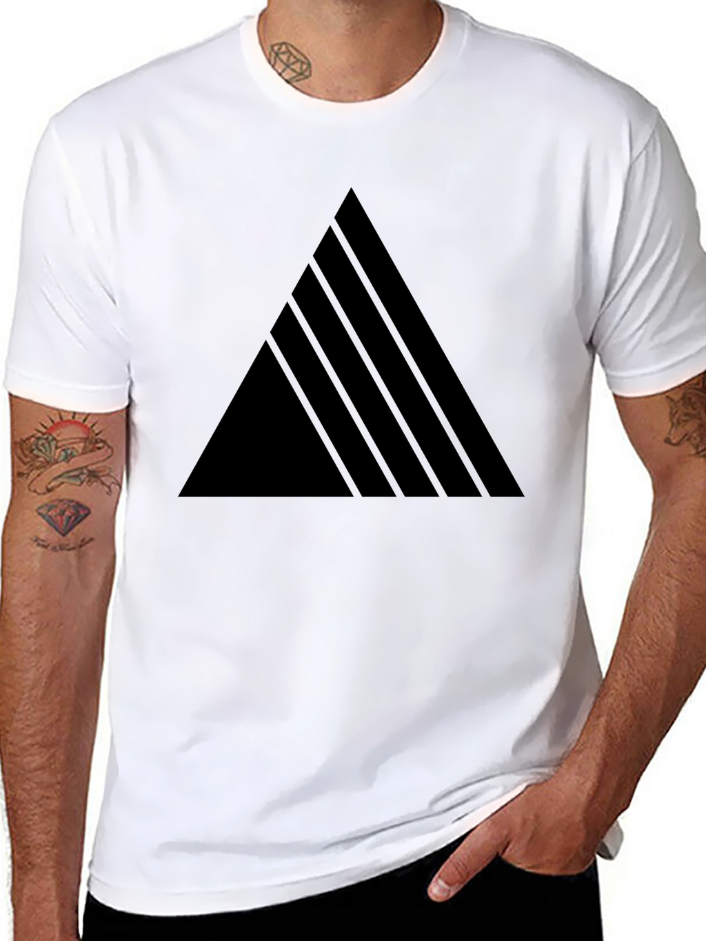 Modern Geometric Triangle Mens Black T-Shirt