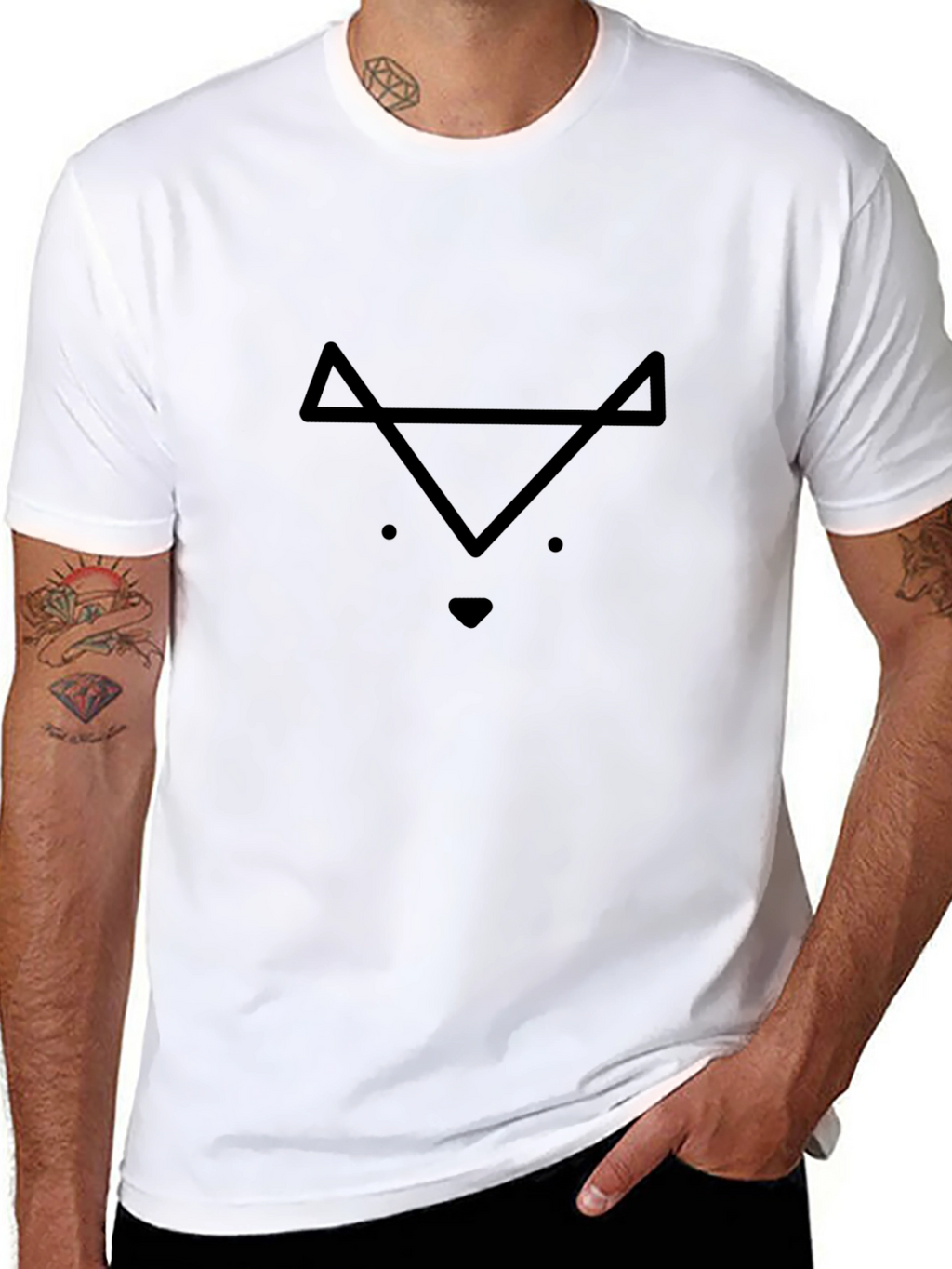 Minimalist Geometric Fox Graphic Black T-Shirt