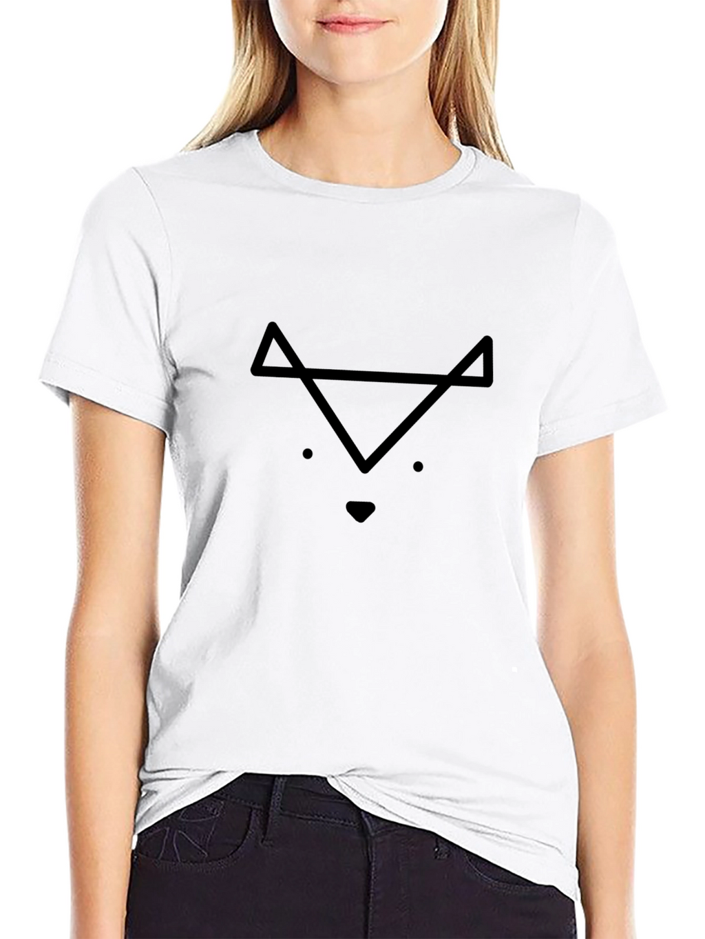 Minimalist Geometric Fox Graphic Black T-Shirt