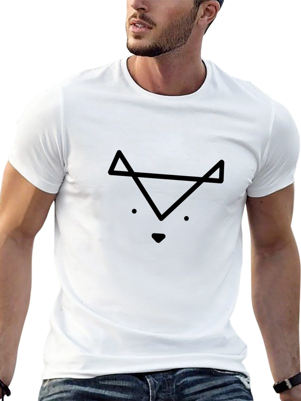 Minimalist Geometric Fox Graphic Black T-Shirt