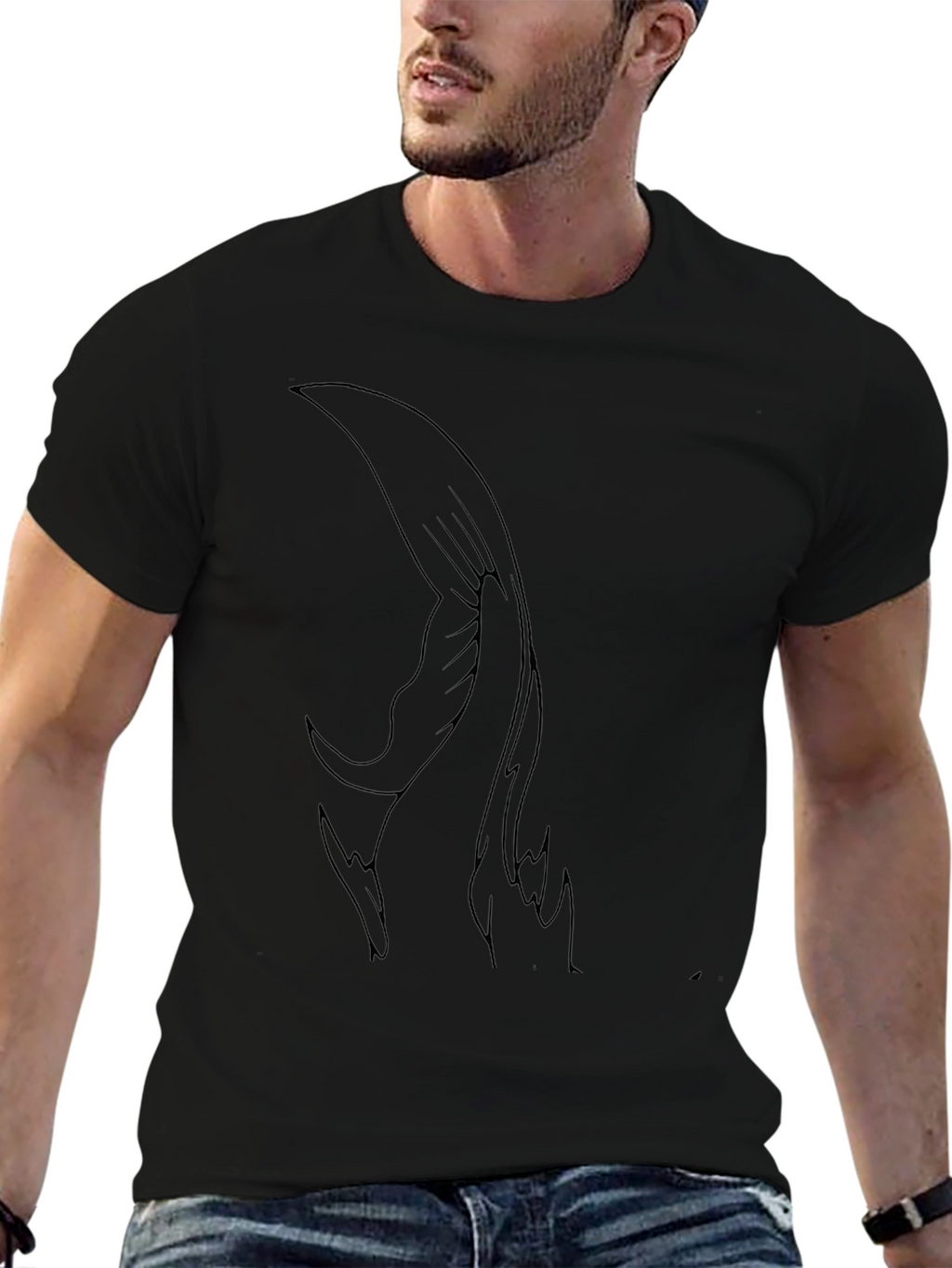 Mens Black Graphic Tee - Abstract Wing Design