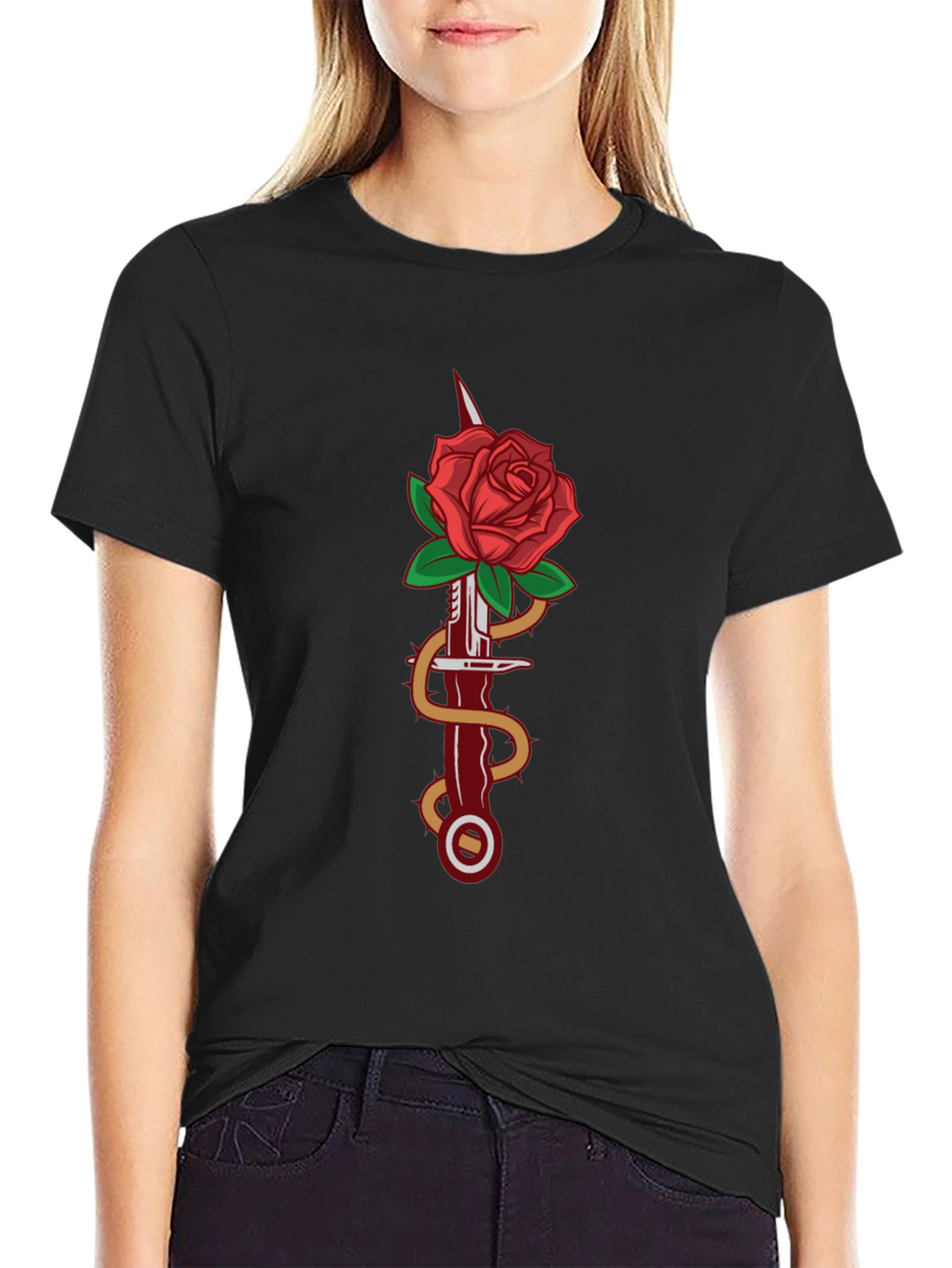 Rose & Dagger Graphic Tee - Stylish Black T-Shirt