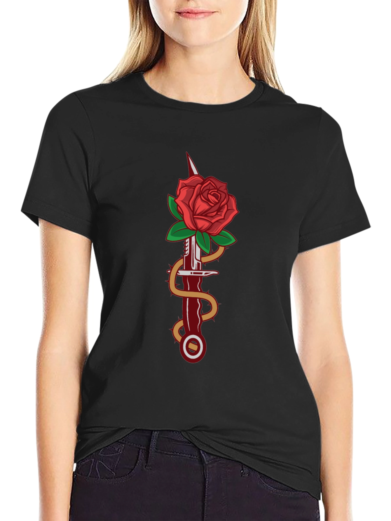 Rose & Dagger Graphic Tee - Stylish Black T-Shirt