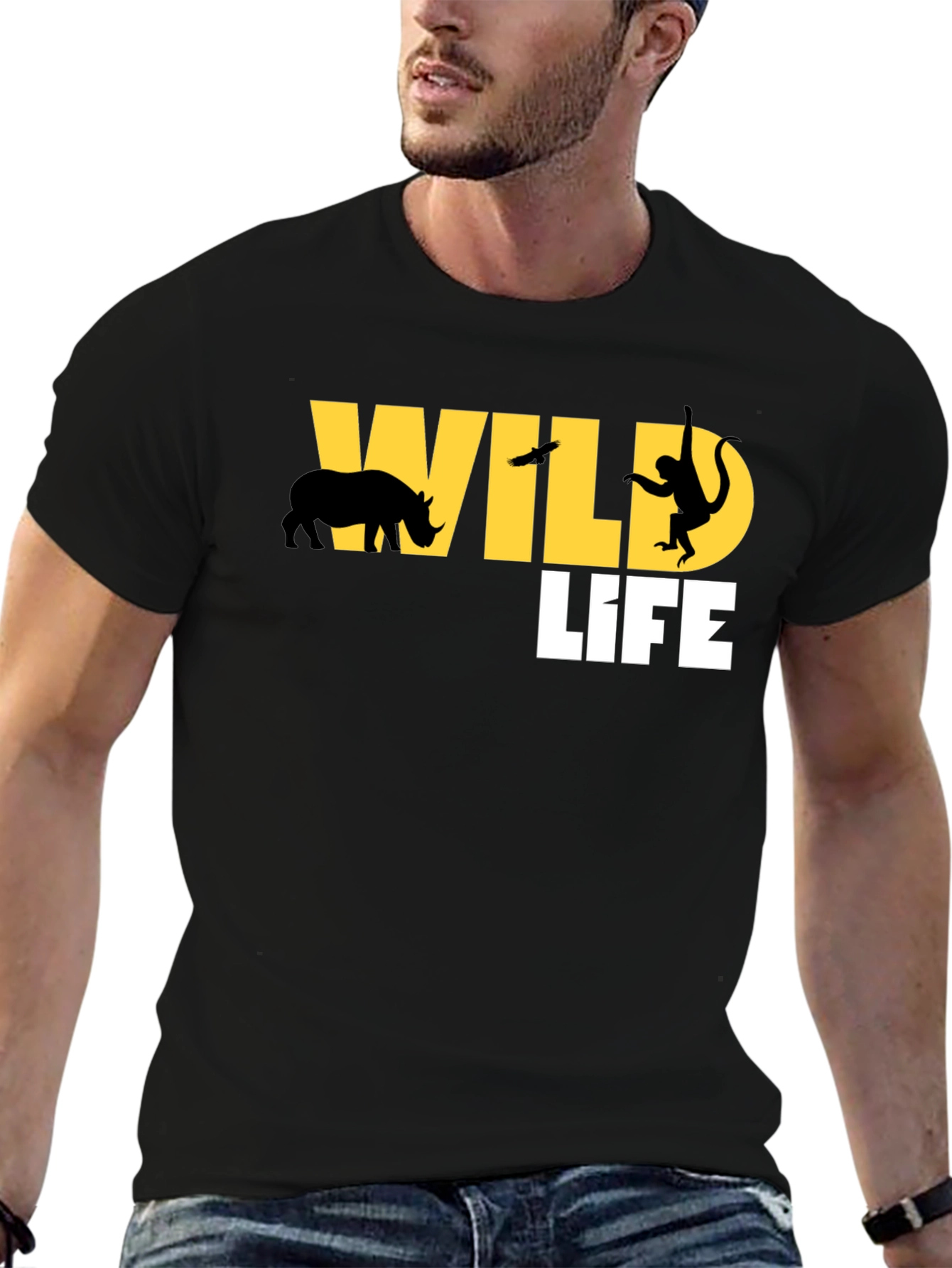 Wildlife Graphic Tee - Black Cotton T-Shirt