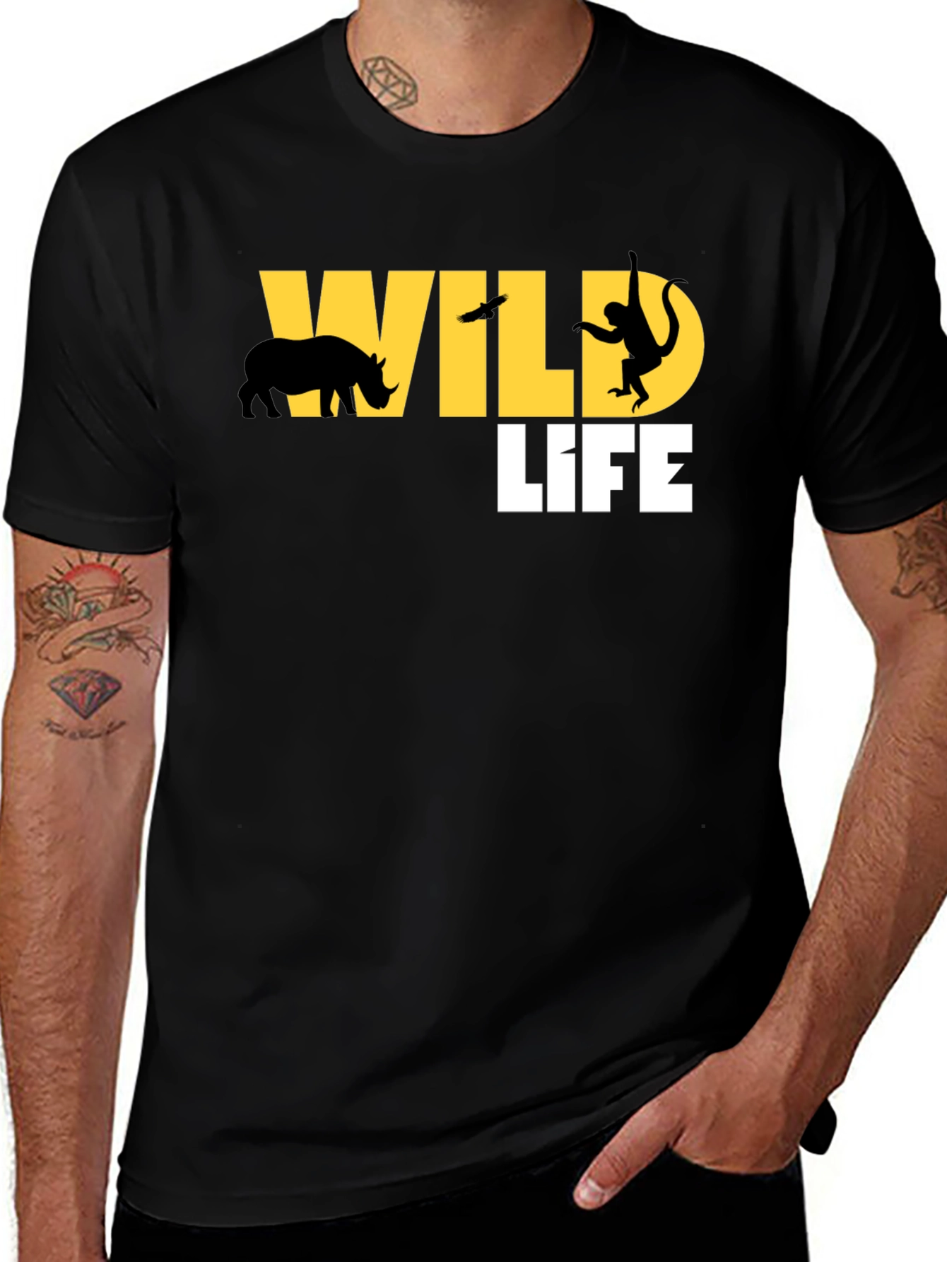 Wildlife Graphic Tee - Black Cotton T-Shirt