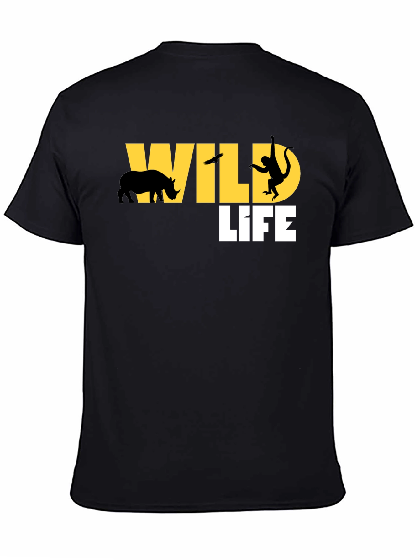 Wildlife Graphic Tee - Black Cotton T-Shirt