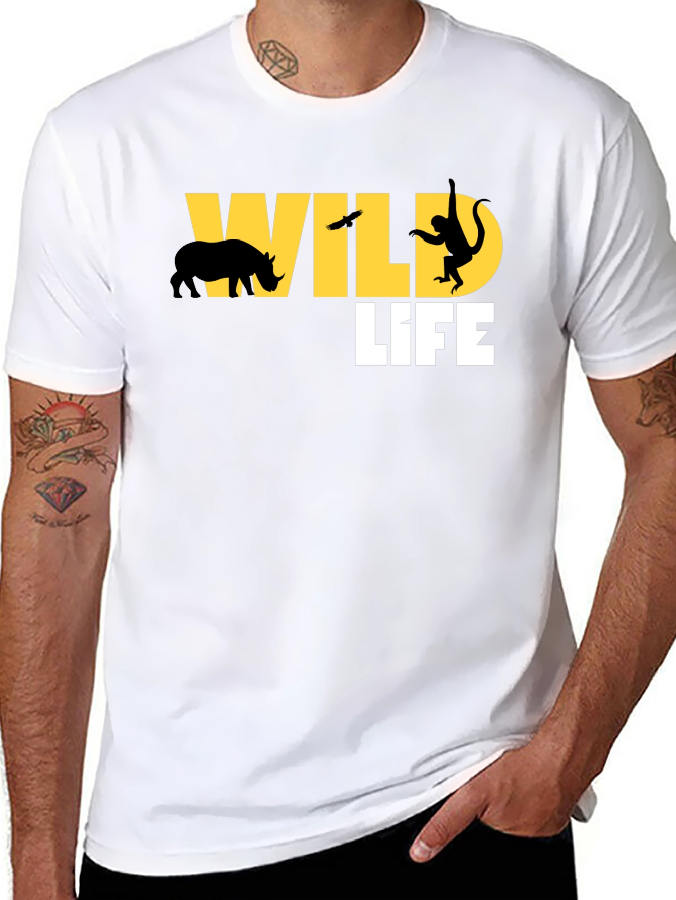Wildlife Graphic Tee - Black Cotton T-Shirt