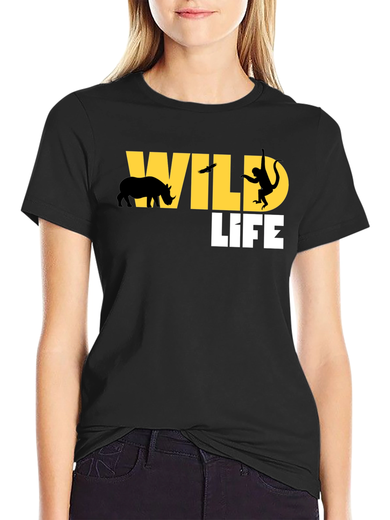 Wildlife Graphic Tee - Black Cotton T-Shirt