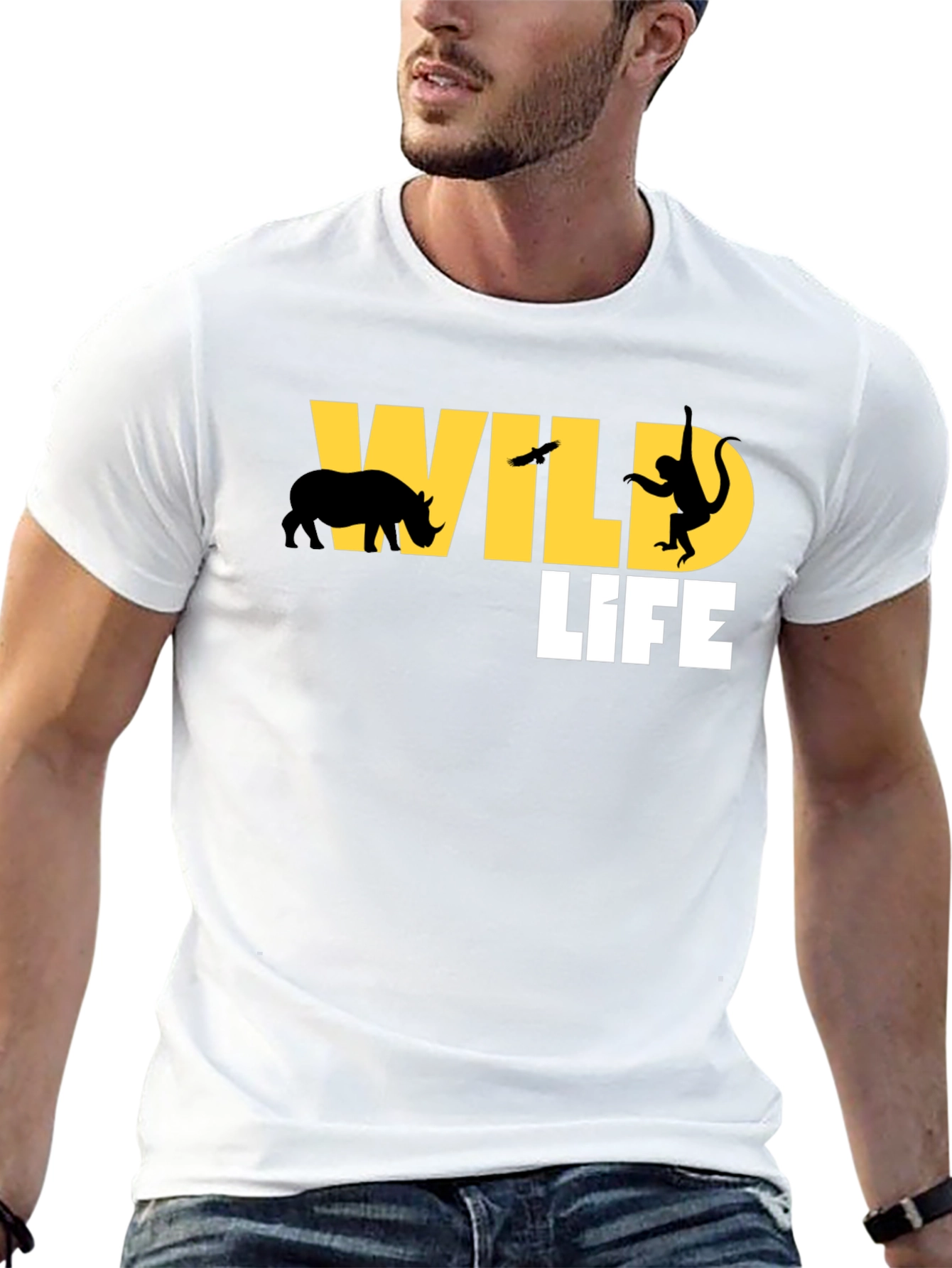 Wildlife Graphic Tee - Black Cotton T-Shirt