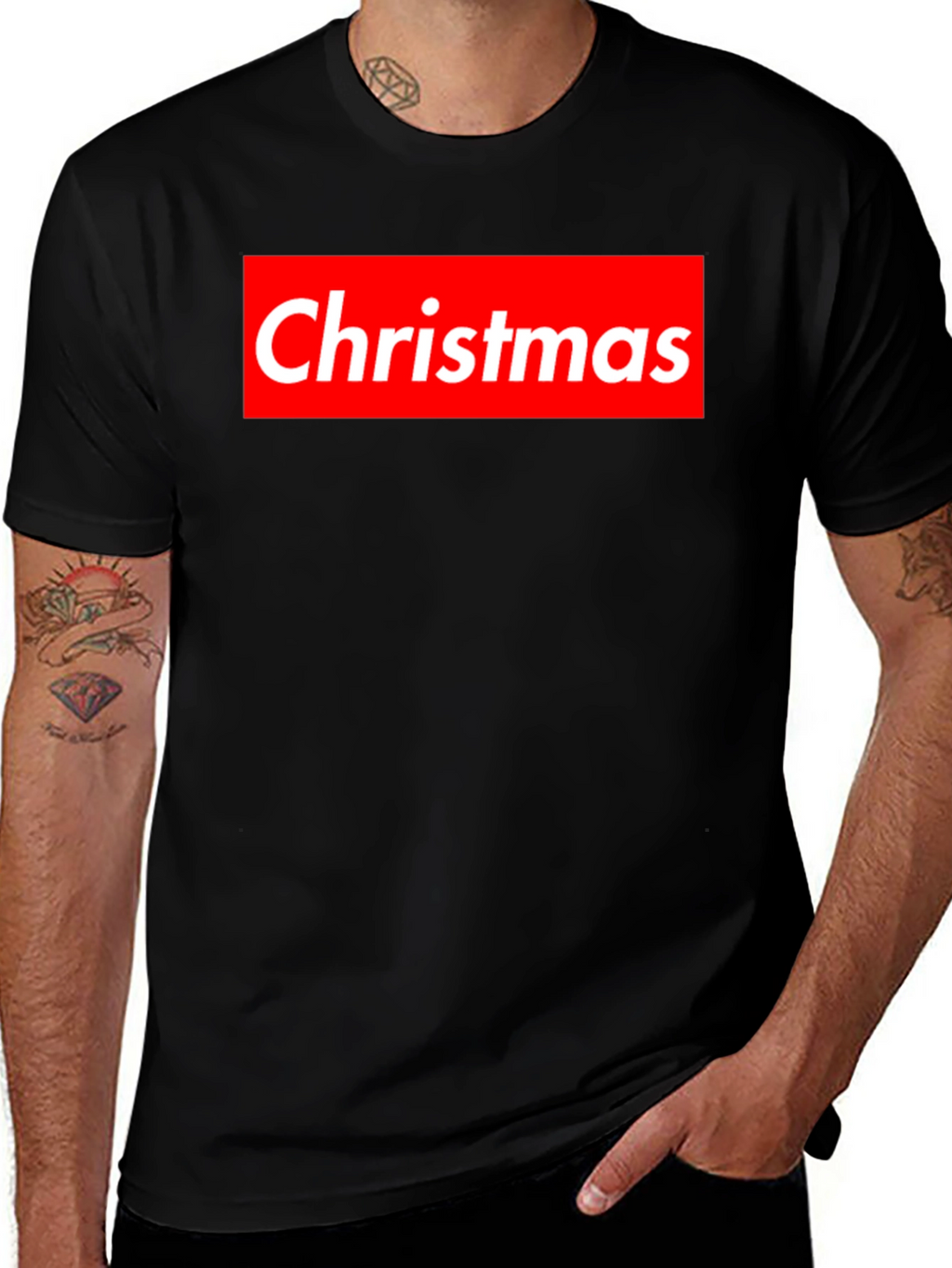 Christmas Red Box Logo Black T-Shirt