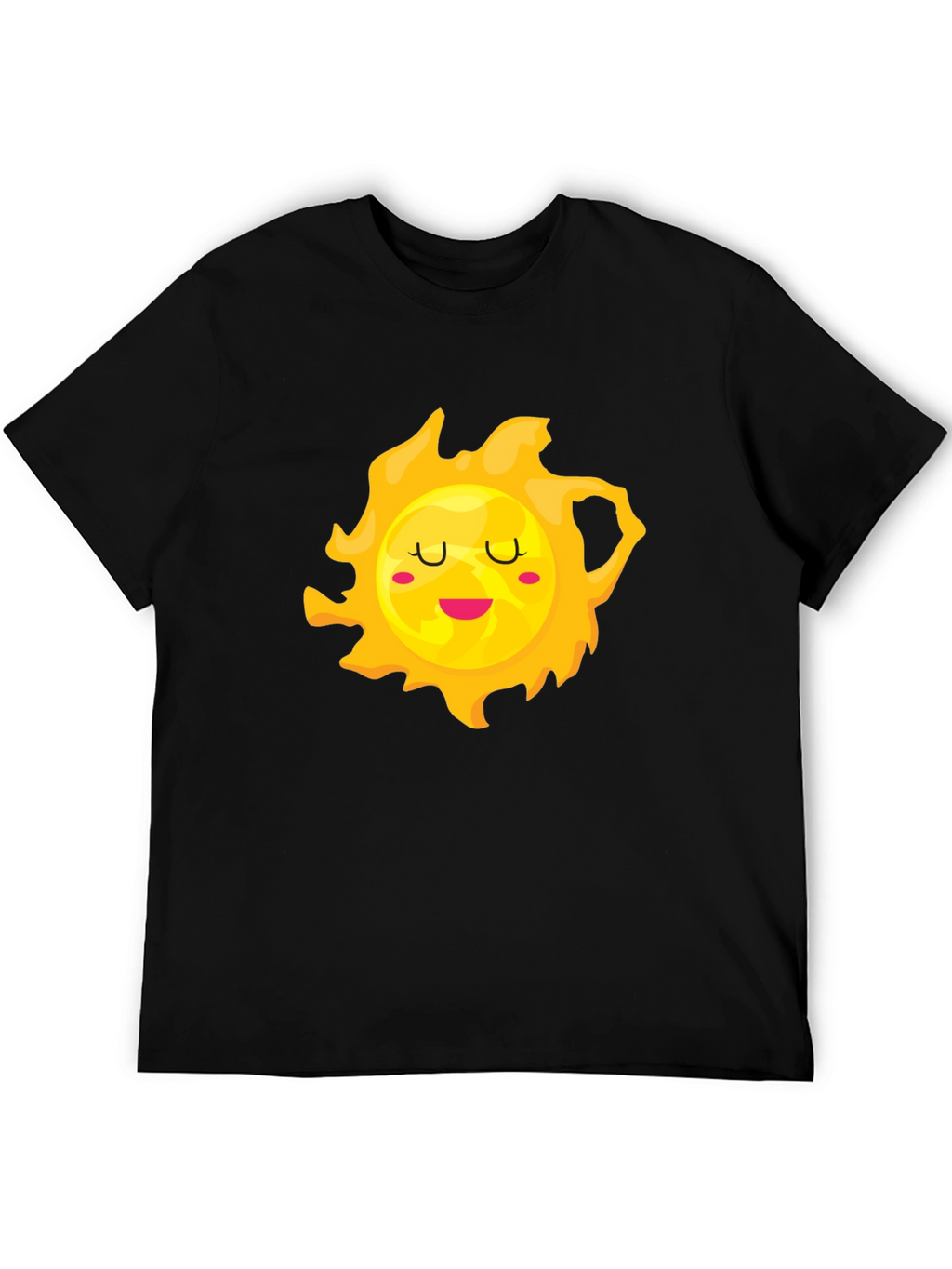 Cute Smiling Sun Graphic Tee - Black Cotton T-Shirt