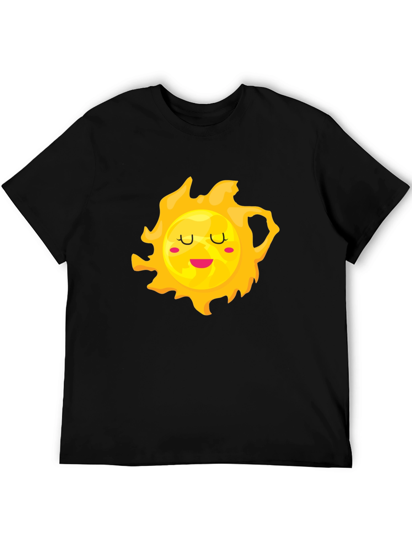 Cute Smiling Sun Graphic Tee - Black Cotton T-Shirt