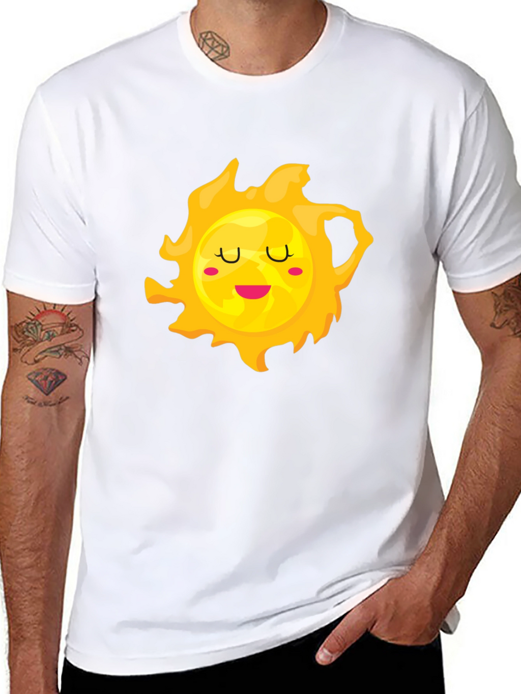 Cute Smiling Sun Graphic Tee - Black Cotton T-Shirt