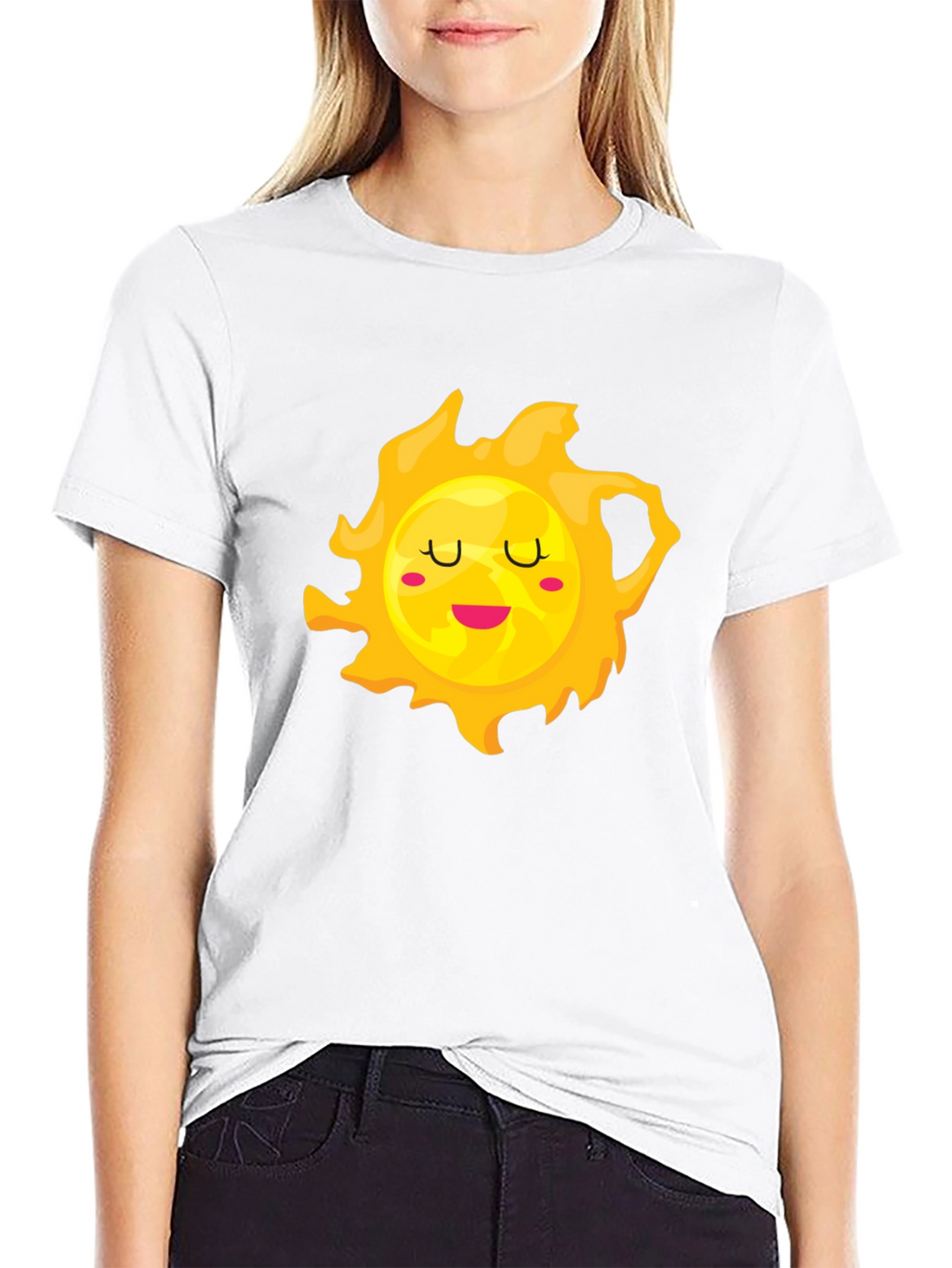 Cute Smiling Sun Graphic Tee - Black Cotton T-Shirt