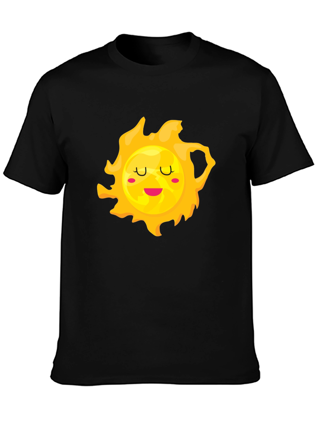 Cute Smiling Sun Graphic Tee - Black Cotton T-Shirt