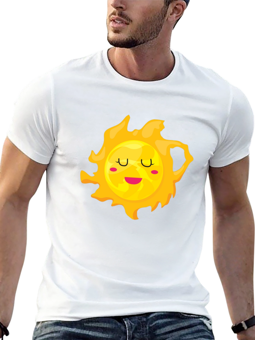 Cute Smiling Sun Graphic Tee - Black Cotton T-Shirt