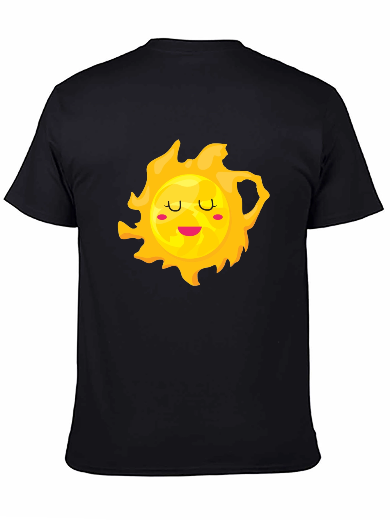 Cute Smiling Sun Graphic Tee - Black Cotton T-Shirt