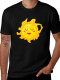 Cute Smiling Sun Graphic Tee - Black Cotton T-Shirt