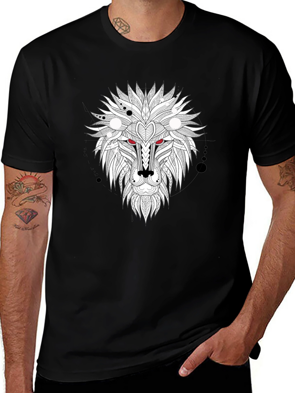 Geometric Lion Head Graphic Black T-Shirt