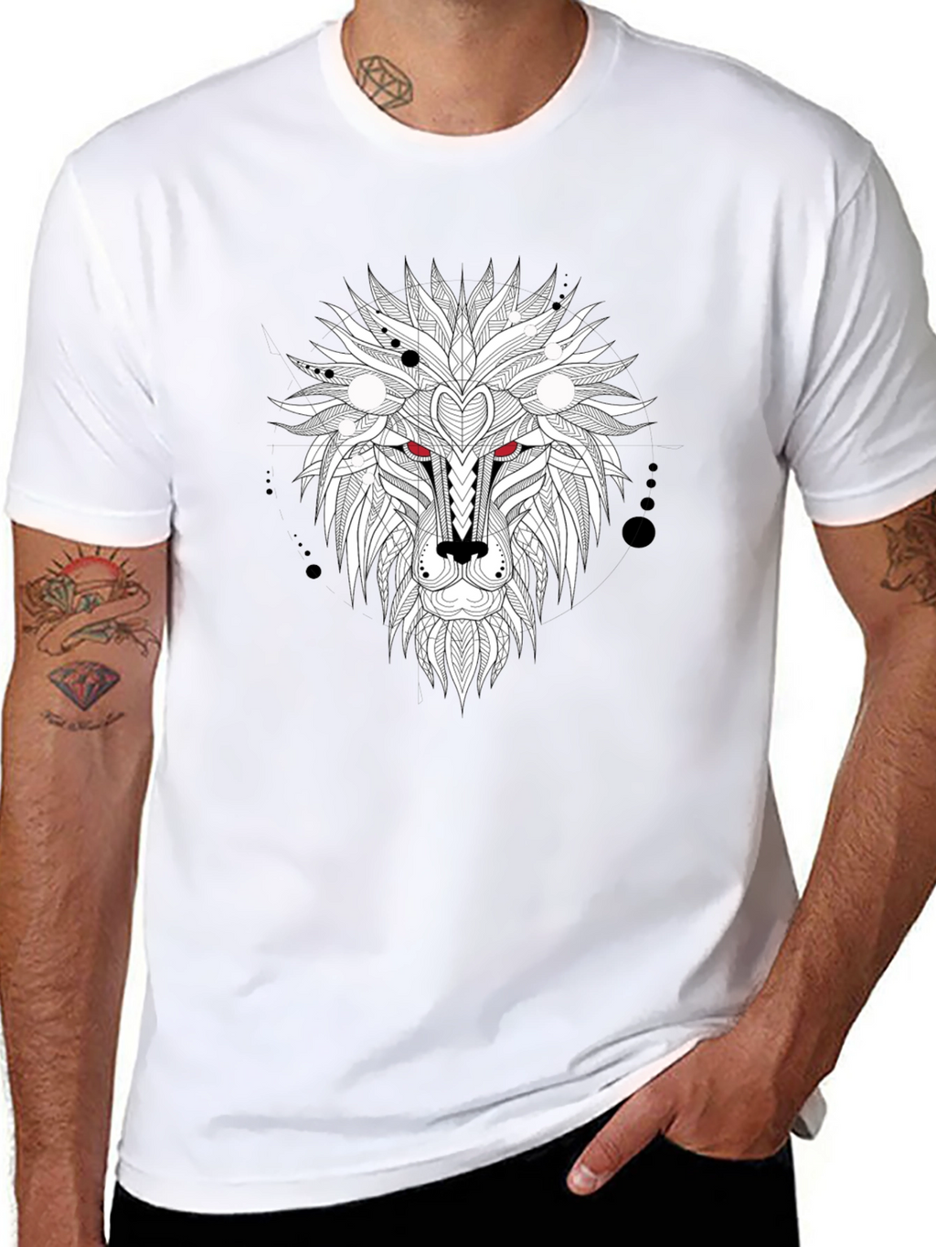 Geometric Lion Head Graphic Black T-Shirt