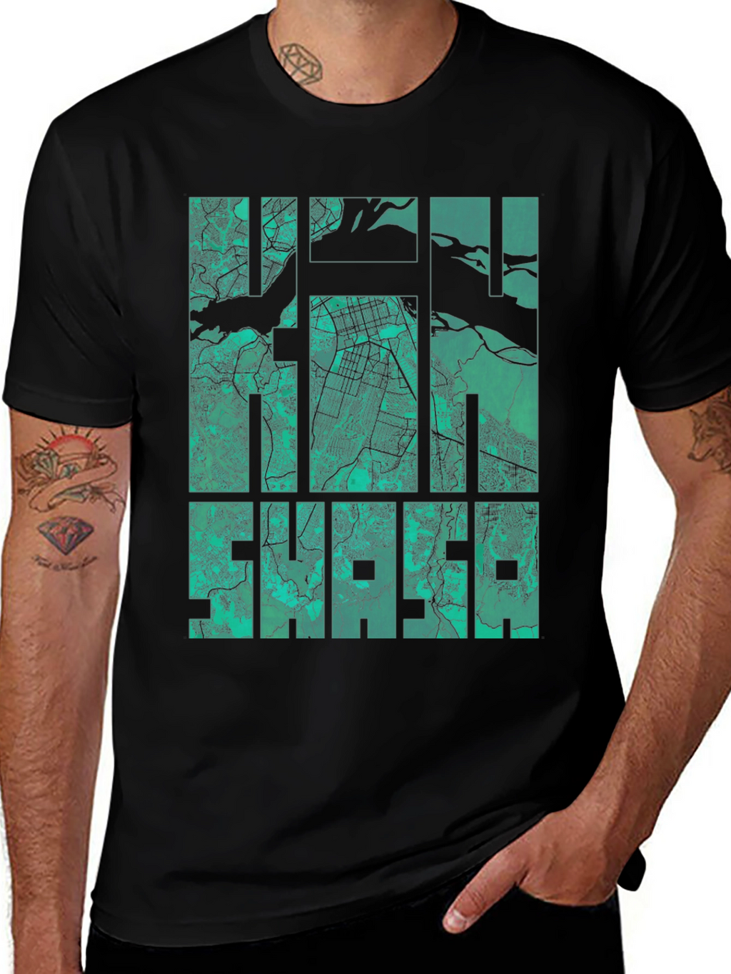 Halifax Map Graphic Print T-Shirt - Mens Black Tee