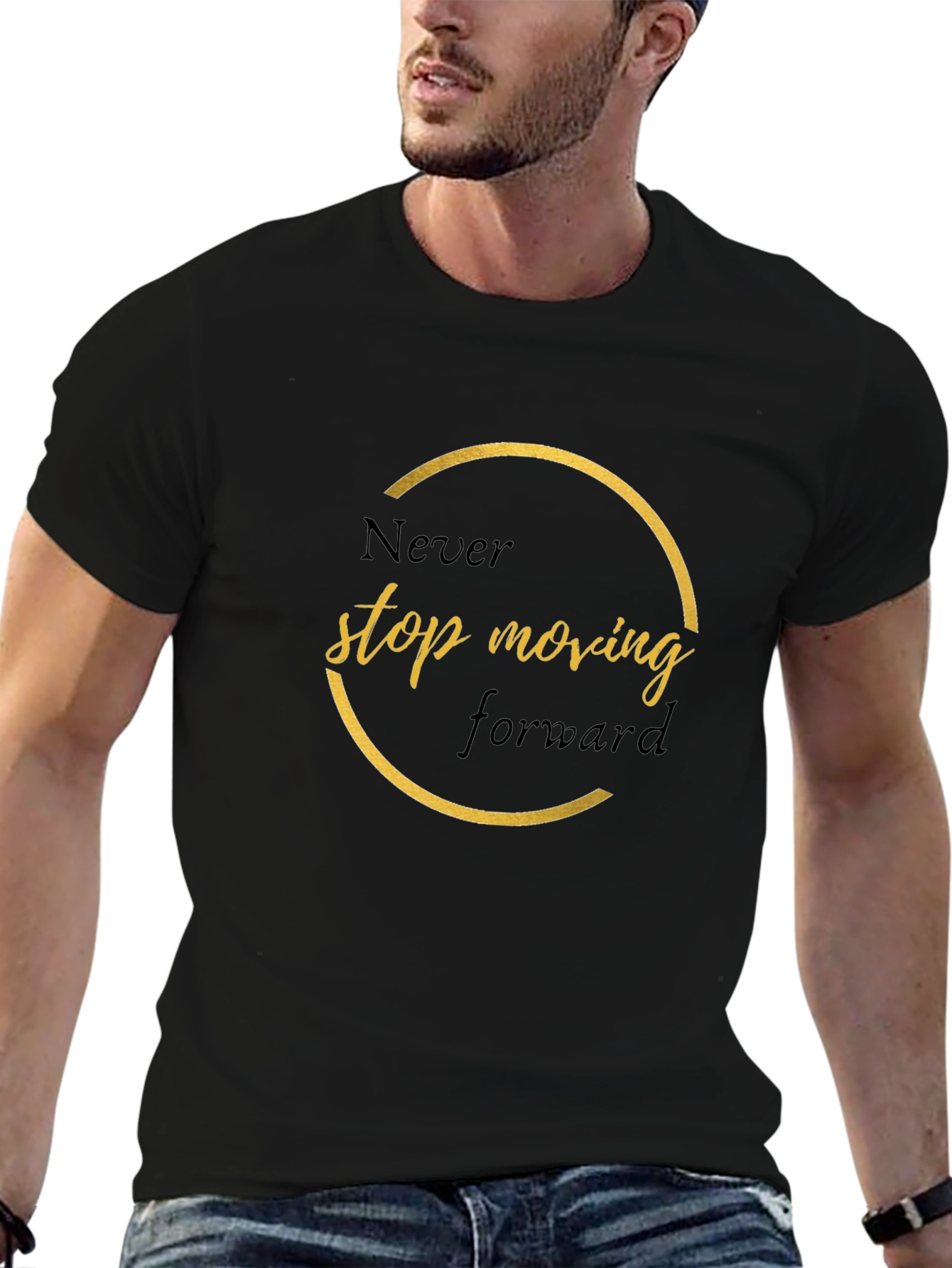 Inspirational Black T-Shirt - Never Stop Moving Forward