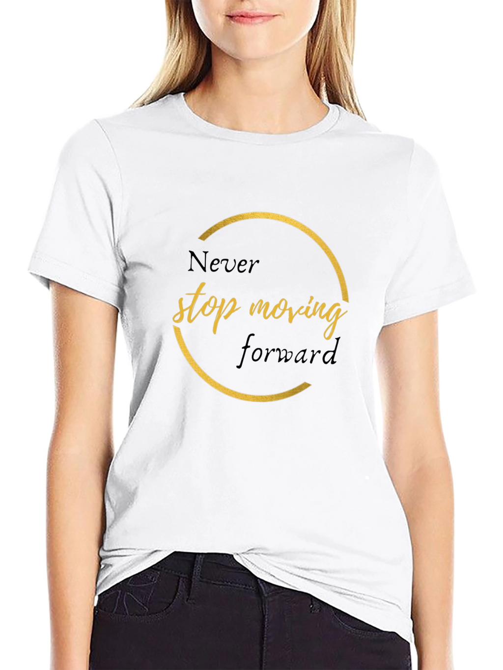 Inspirational Black T-Shirt - Never Stop Moving Forward