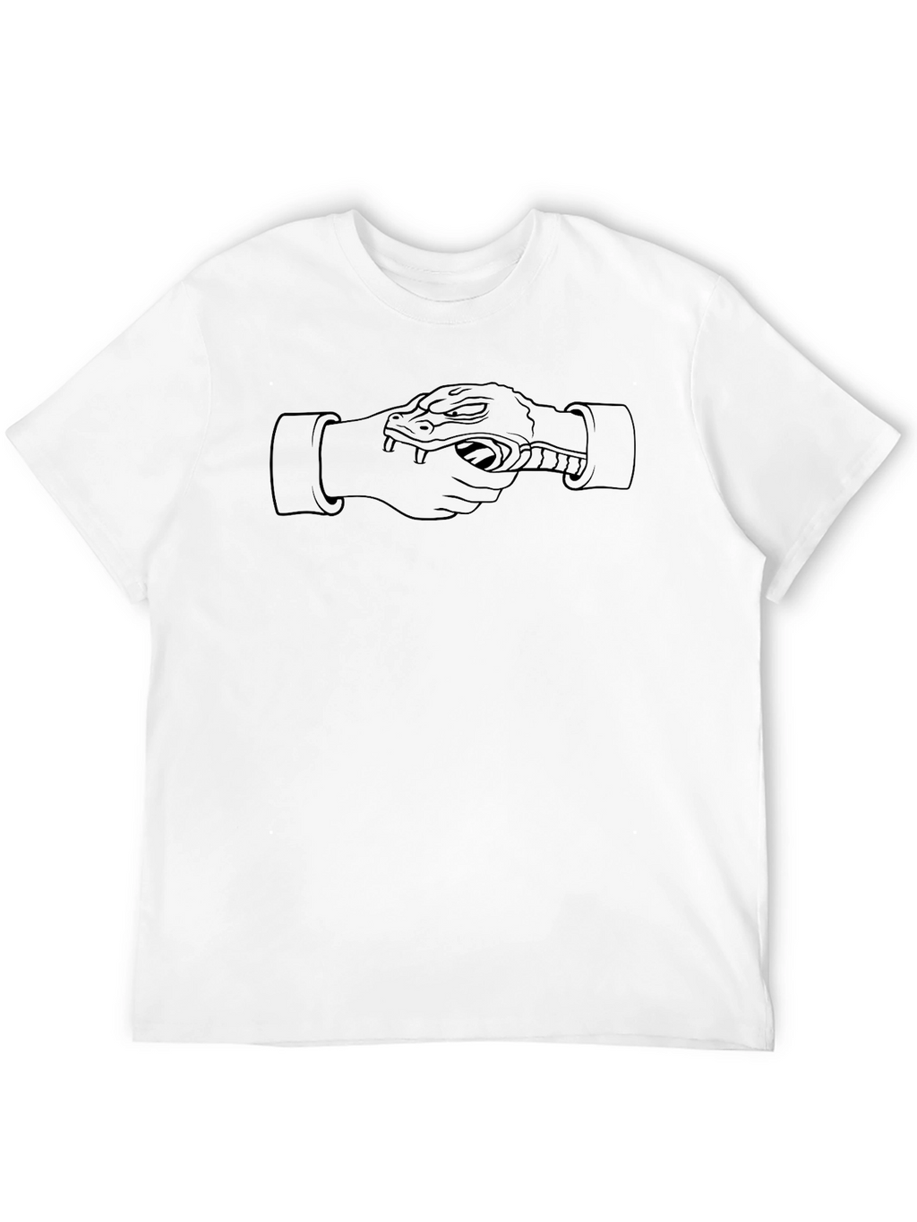 Mens Black Graphic Tee - Snake Handshake Design