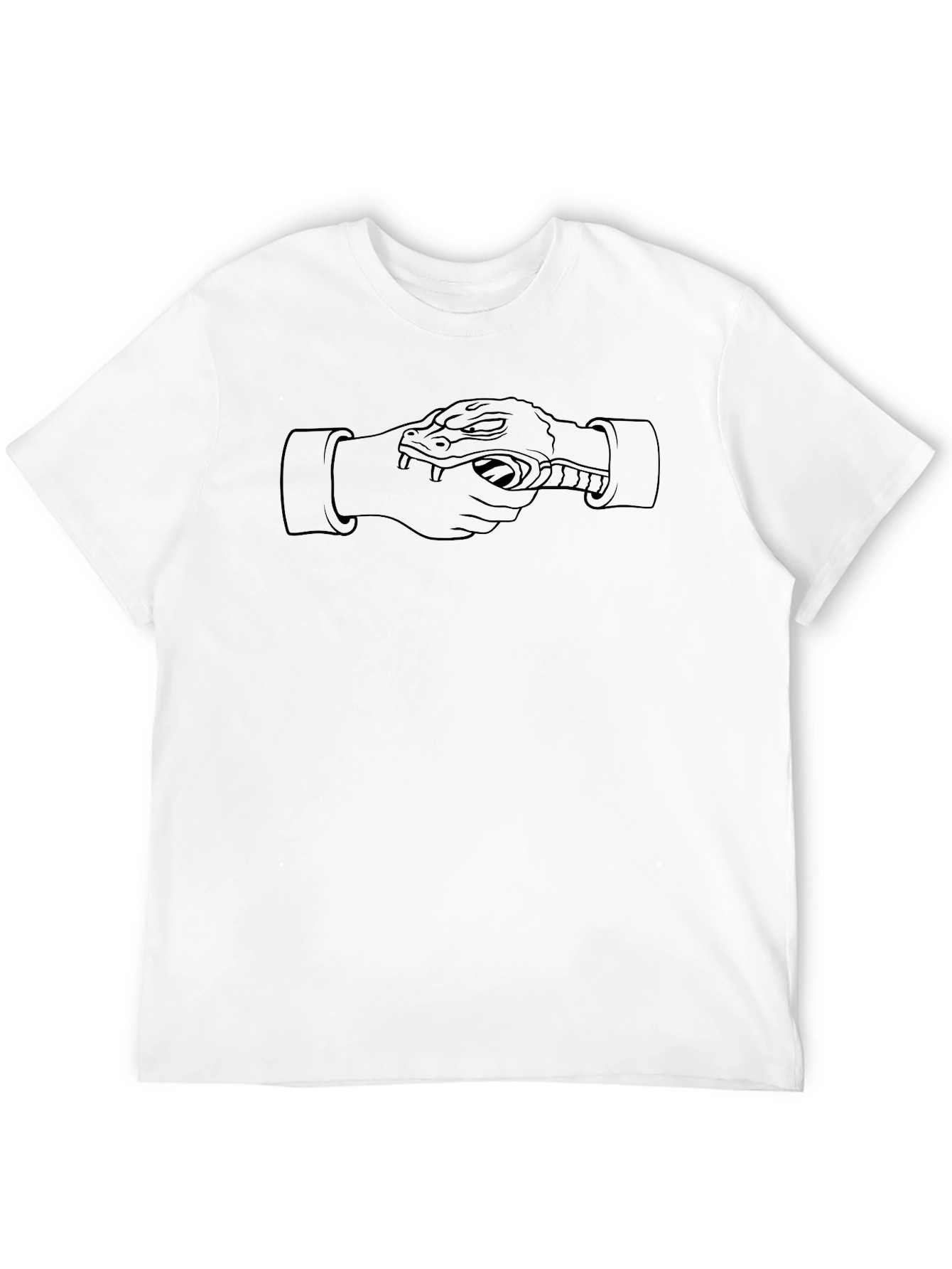 Mens Black Graphic Tee - Snake Handshake Design