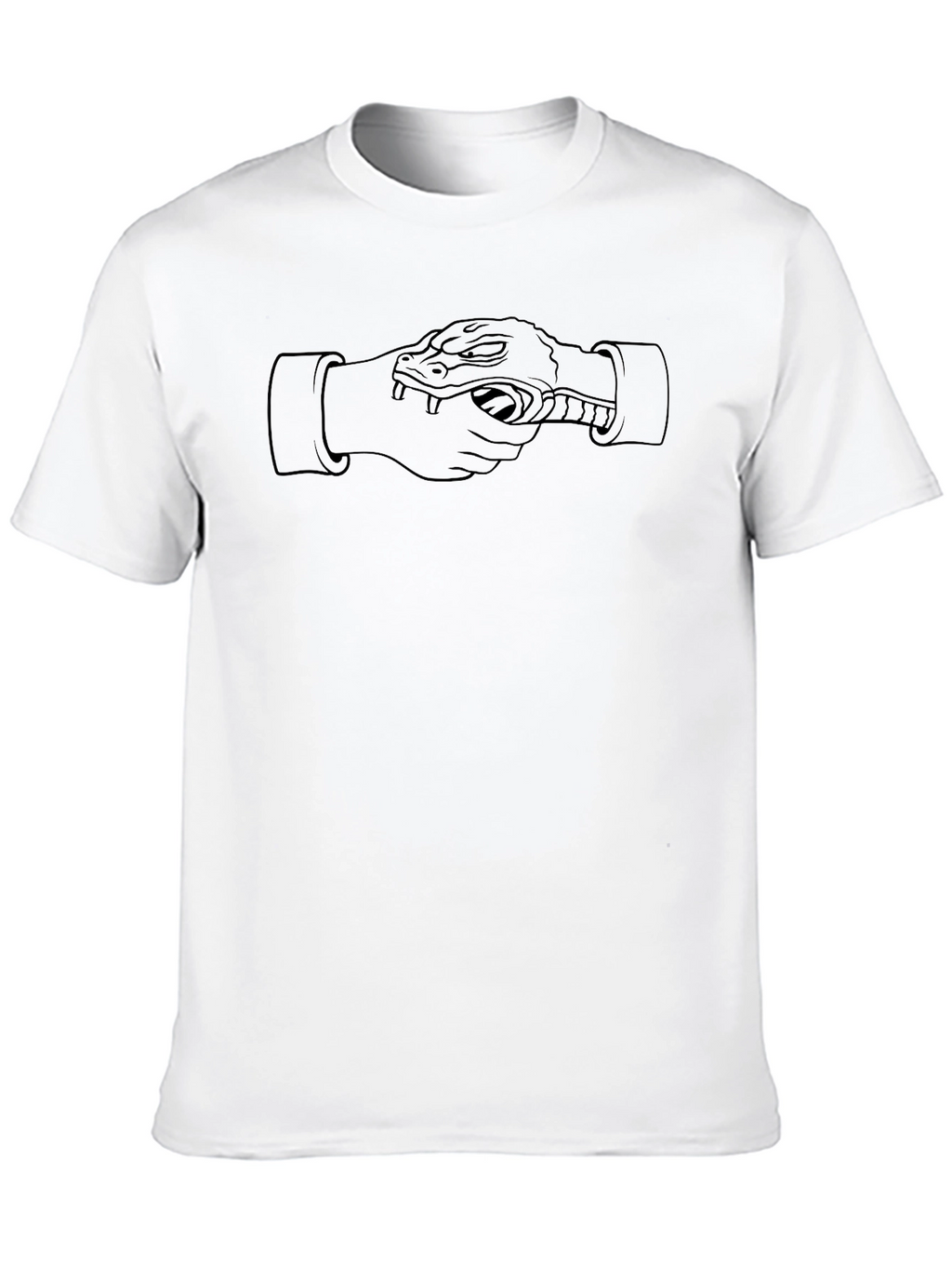 Mens Black Graphic Tee - Snake Handshake Design