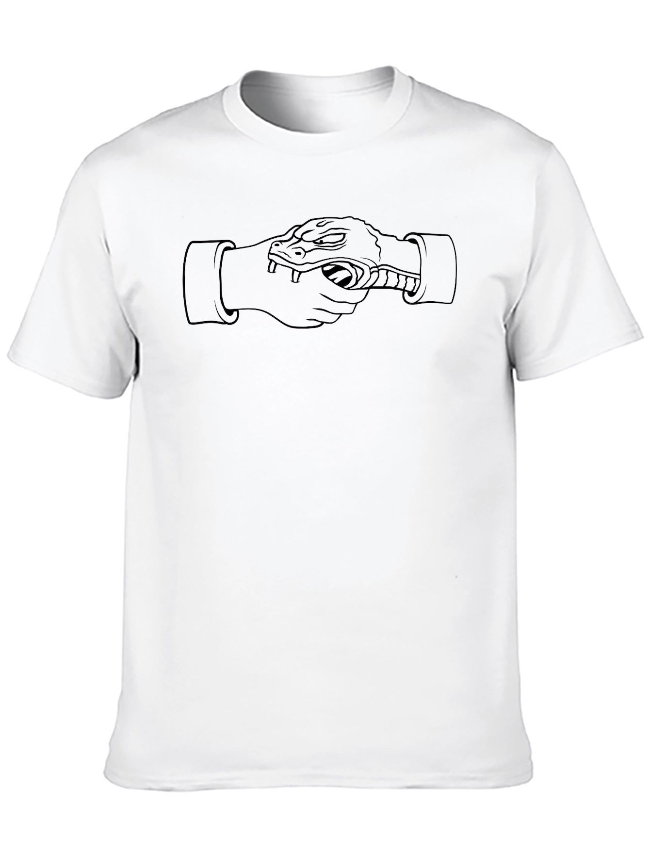 Mens Black Graphic Tee - Snake Handshake Design