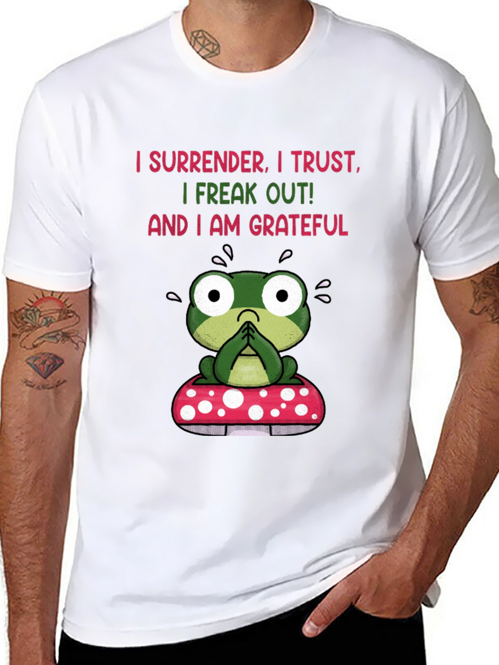 Frog on Mushroom T-Shirt - Surrender Trust Grateful Tee