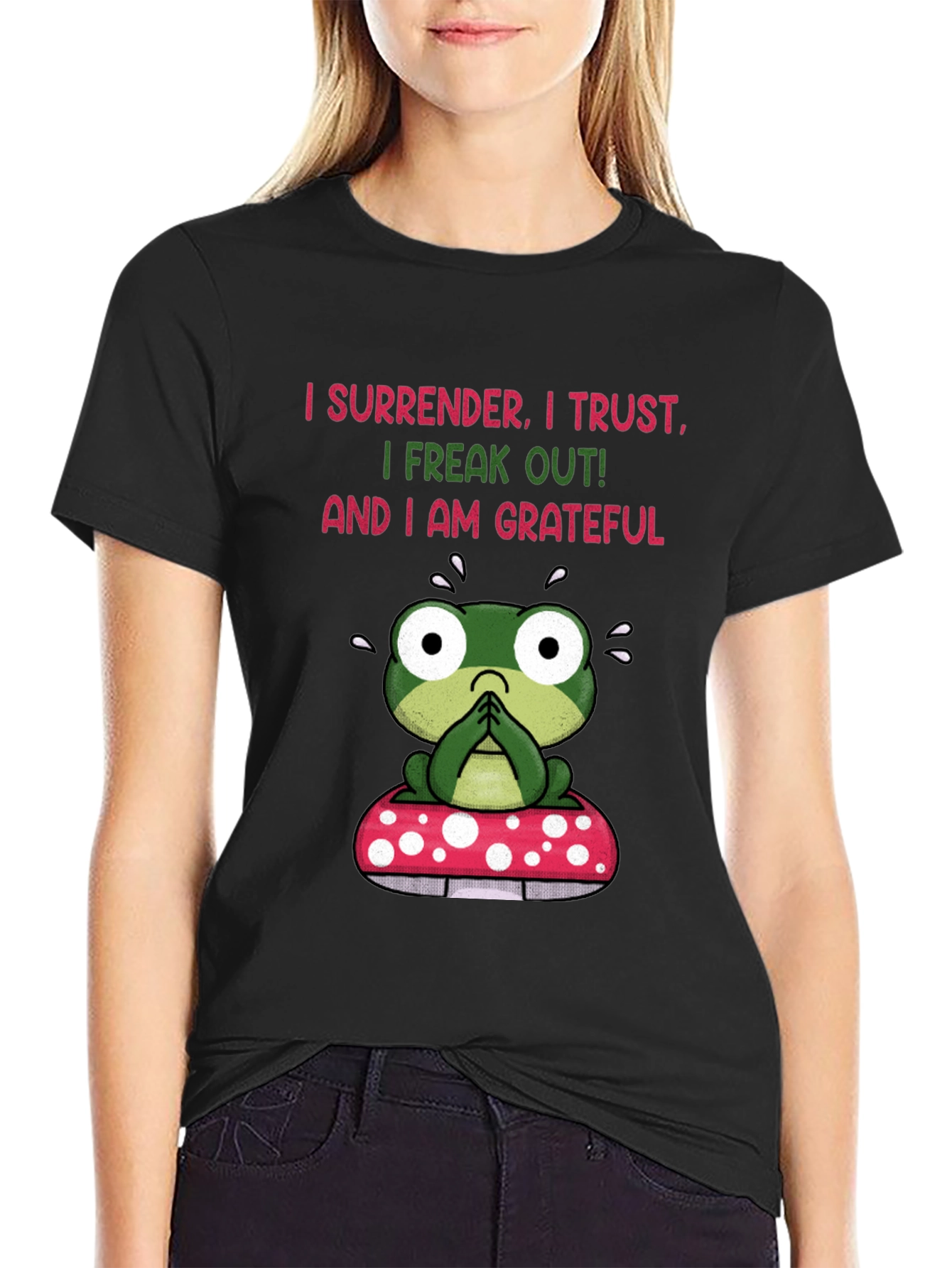 Frog on Mushroom T-Shirt - Surrender Trust Grateful Tee