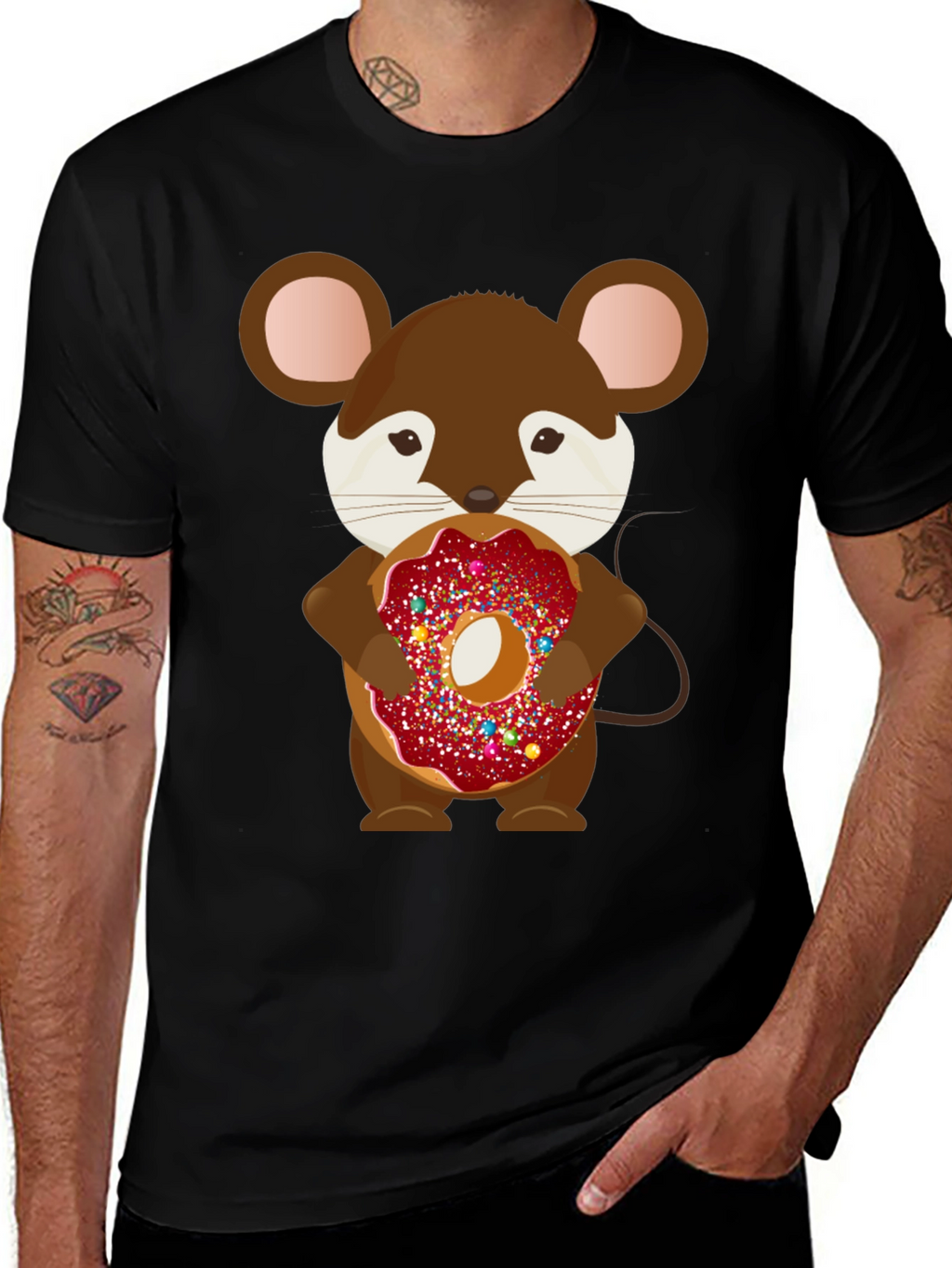 Mouse with Donut Graphic Tee - Cute Cartoon Design
