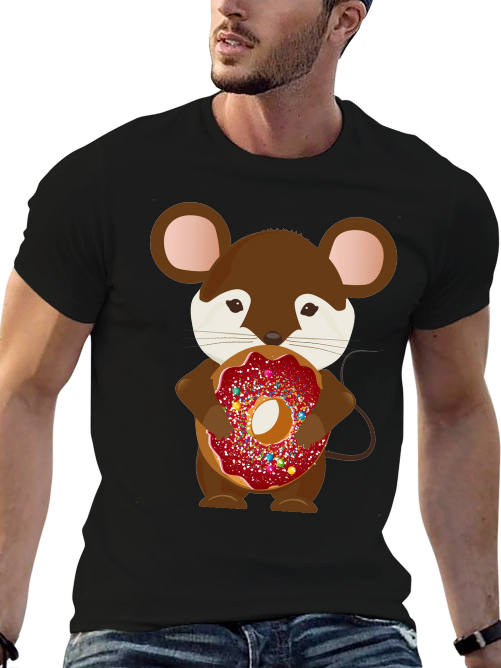 Mouse with Donut Graphic Tee - Cute Cartoon Design