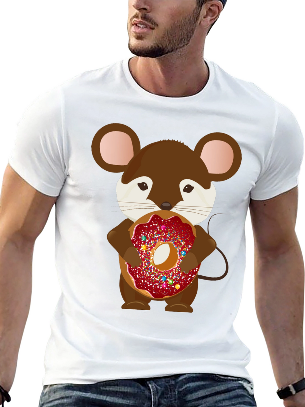 Mouse with Donut Graphic Tee - Cute Cartoon Design