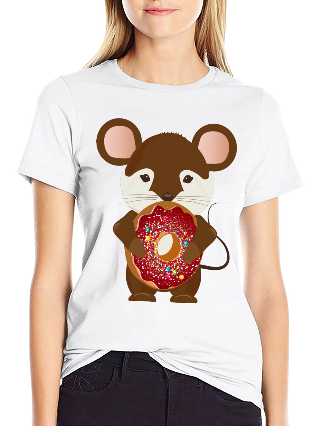 Mouse with Donut Graphic Tee - Cute Cartoon Design