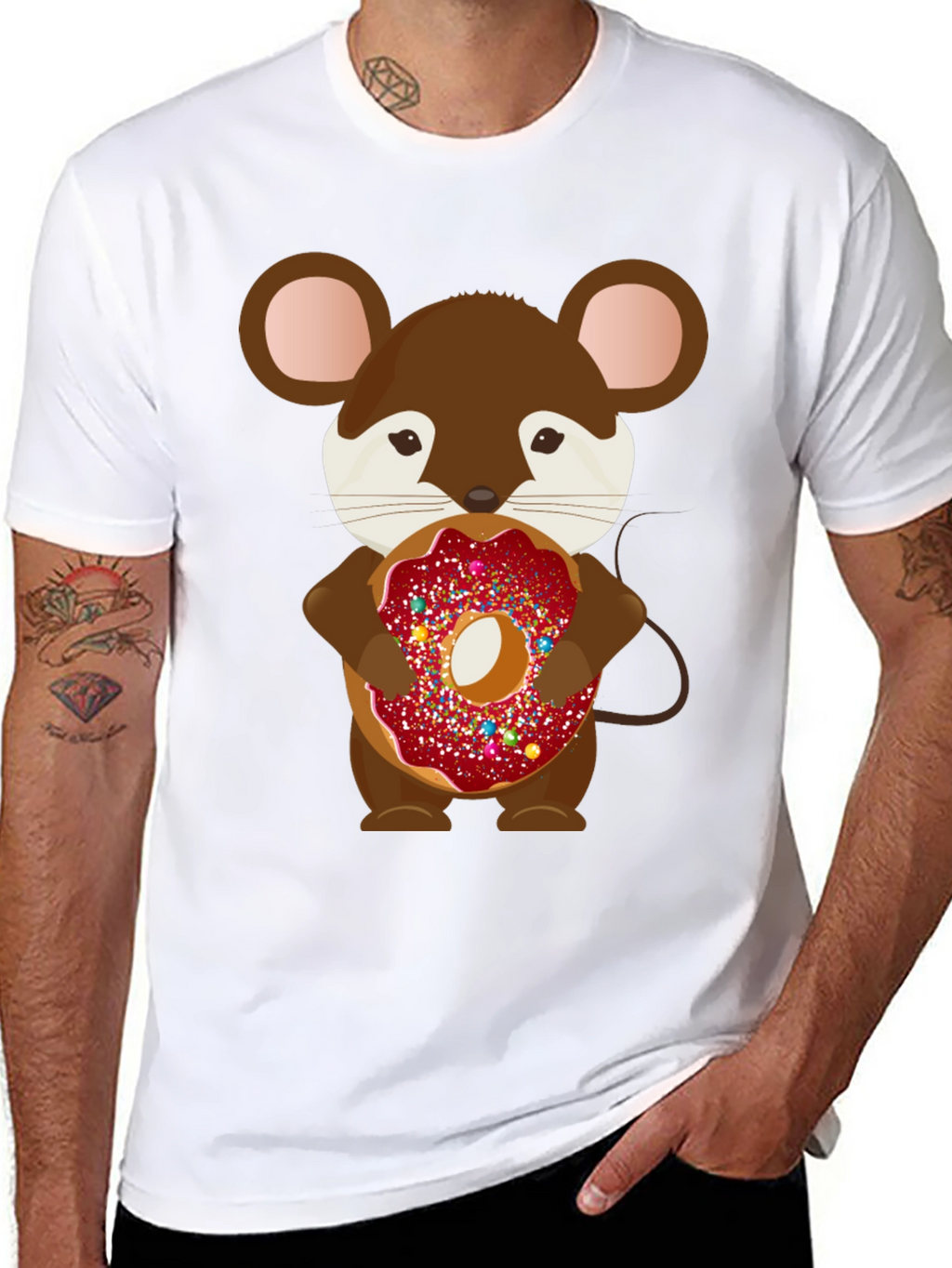 Mouse with Donut Graphic Tee - Cute Cartoon Design