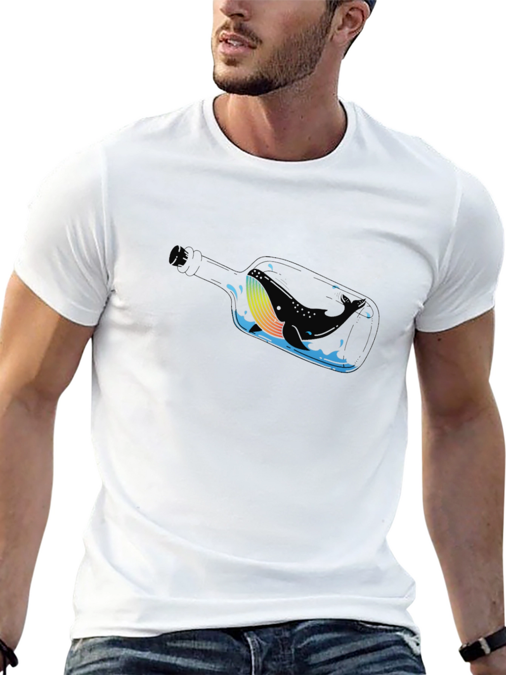 Whale in a Bottle Black T-Shirt