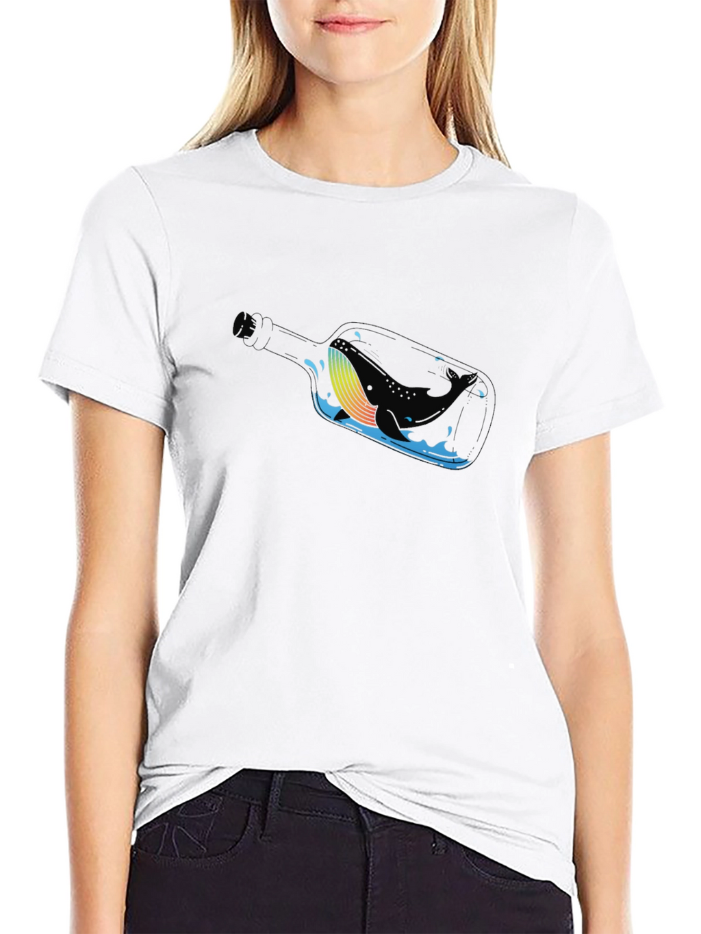Whale in a Bottle Black T-Shirt