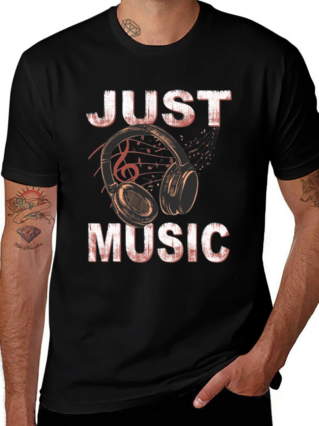 Just Music Black Graphic T-Shirt