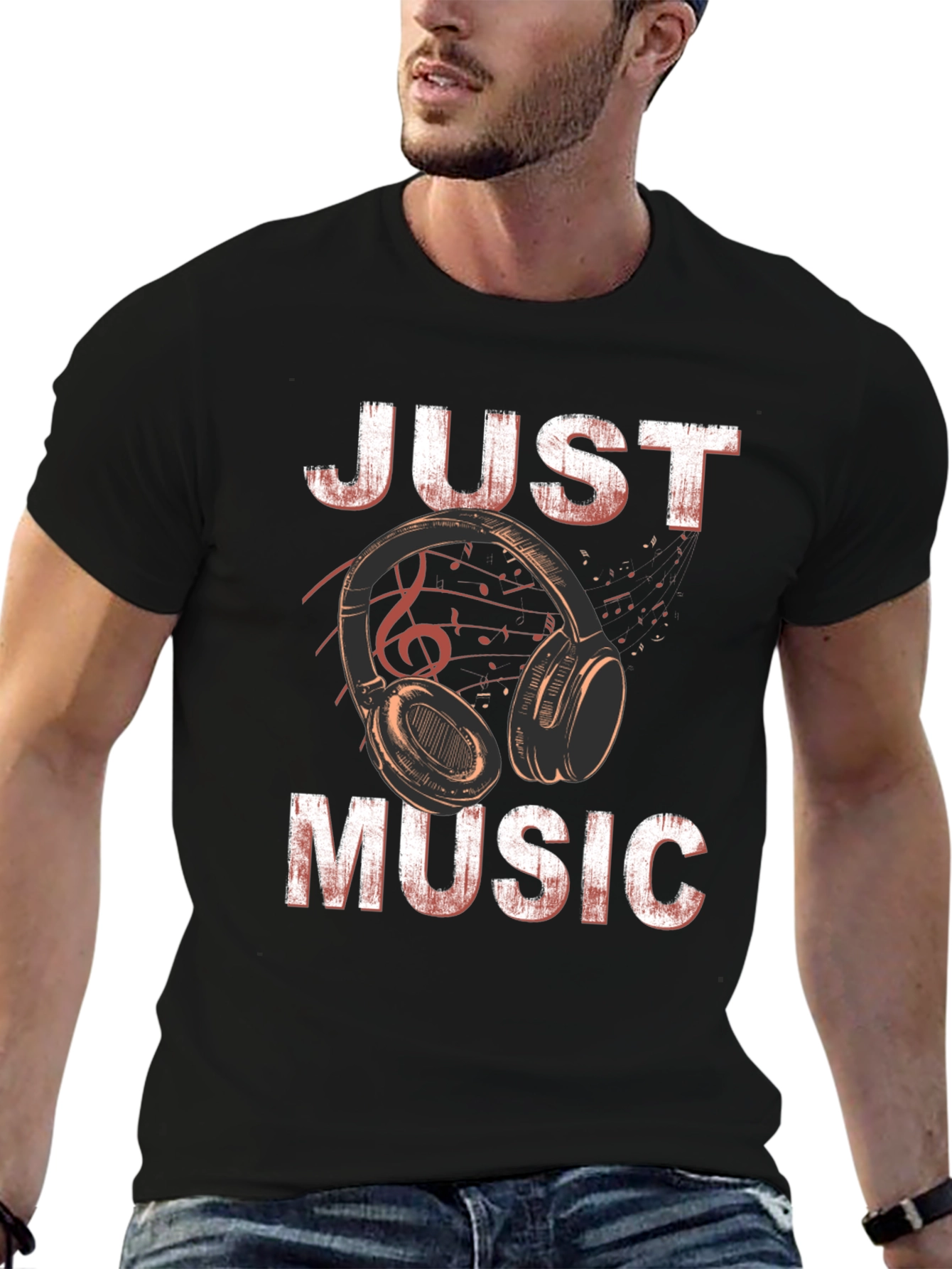 Just Music Black Graphic T-Shirt