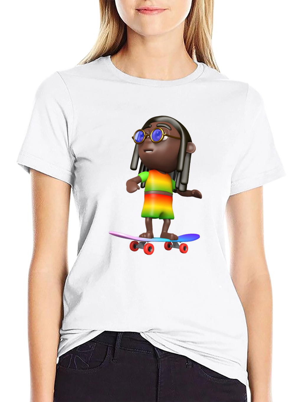 Cool 3D Cartoon Character On Skateboard Graphic Tee
