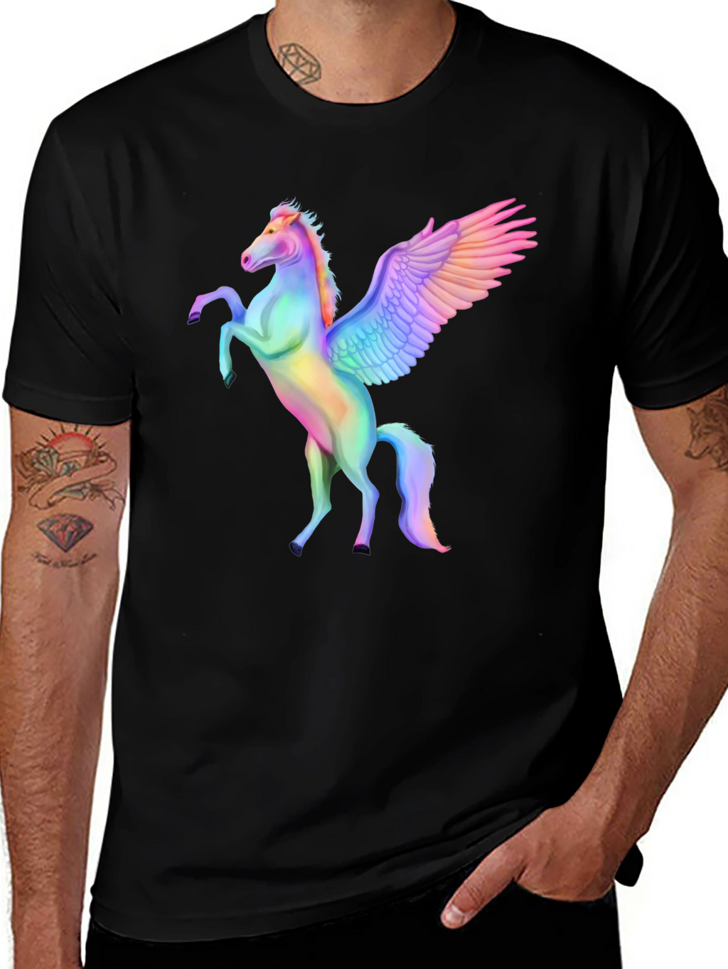 Rainbow Pegasus Graphic Tee - Mens Black T-Shirt