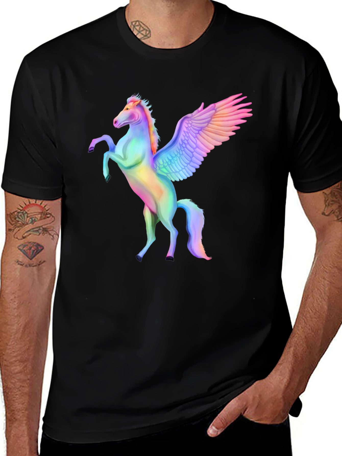 Rainbow Pegasus Graphic Tee - Mens Black T-Shirt